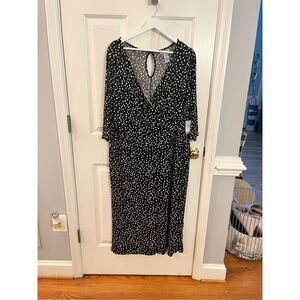 Catherine’s Black Splotch Polka Dot Surplice Neckline Wide Leg Jumpsuit sz 1X NW